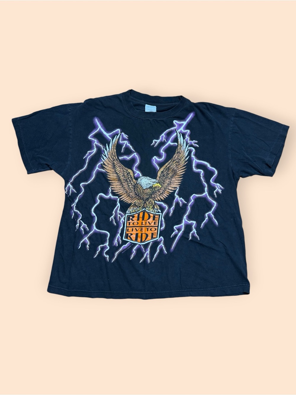 Vintage 1990s American Thunder Lighting T Shirt Eagle Biker XL Ride To Live Vtg